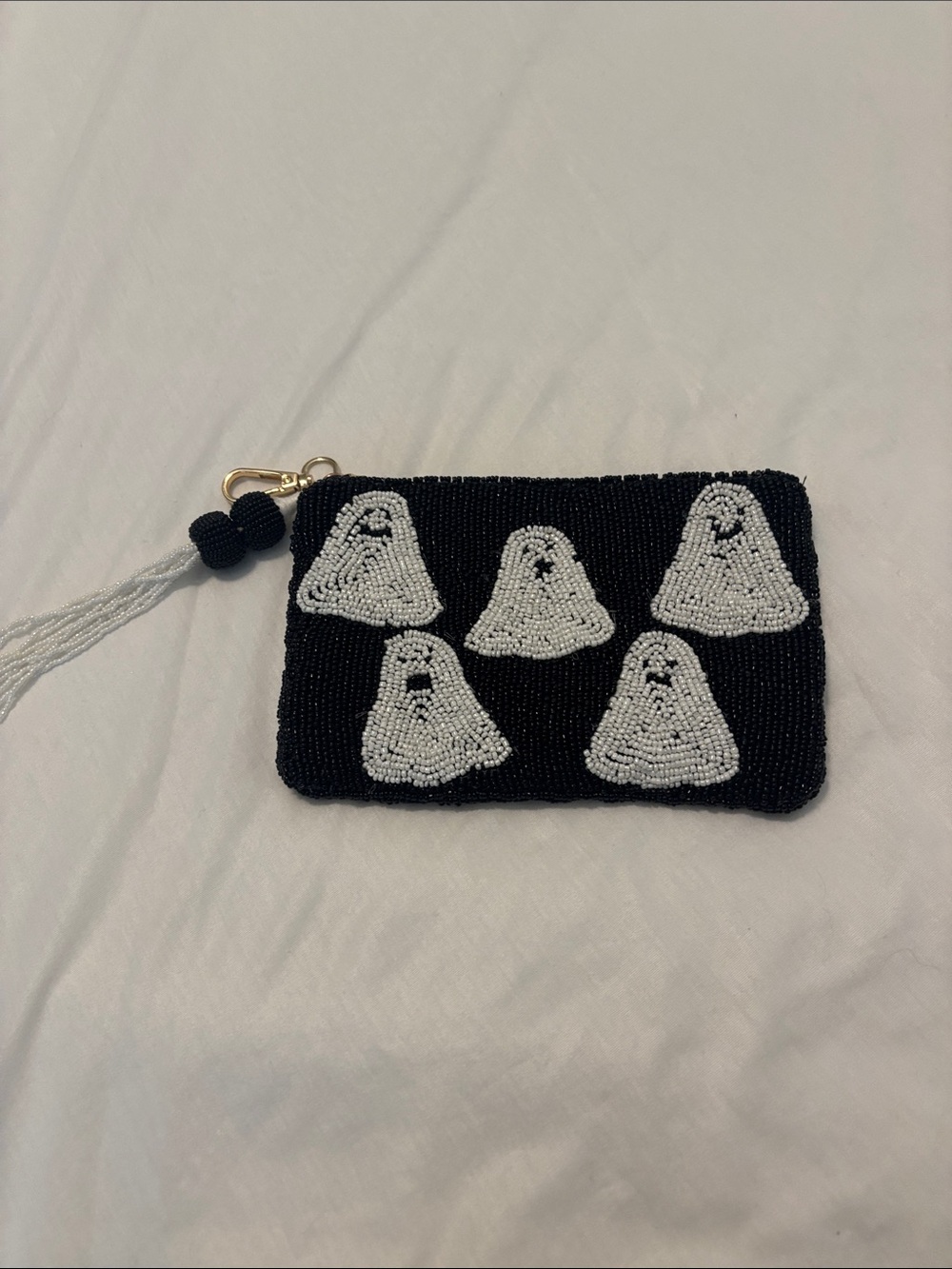 Wandering Moon black & white glass-beaded ghost clutch coin purse Halloween NWOT